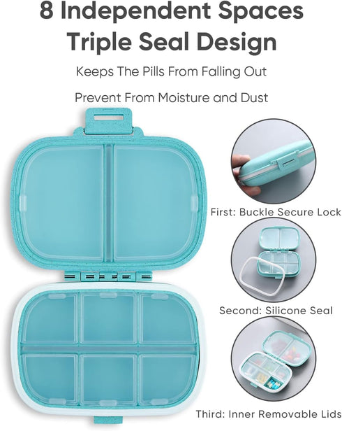 Holii Travel Pill Organizer, 8 Compartments Portable Pill Case, Daily Pill Box to Hold Vitamins, Small Pill Container for Pocket Purse Medicine Or...