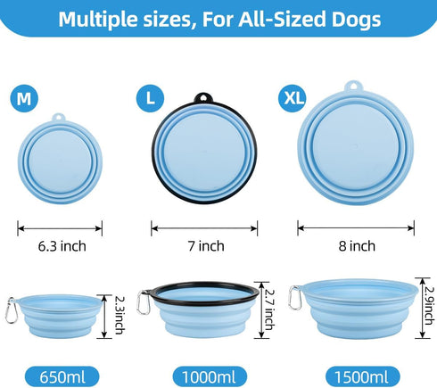 Kytely Collapsible Dog Bowls Large (1000ml), 2Pack Foldable Dog Travel Bowls, Portable Dog Water Food Bowl with Clasp (Lavender+Sky Blue)...