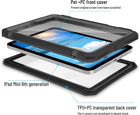 for iPad Mini 6 Case - Waterproof Case for iPad Mini 6th Generation 2021 8.3 Inch Shockproof Full Body Protection 6th Gen iPad Mini 6 Tablet Case ...