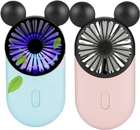 Cute Personal Mini Fan, Handheld & Portable USB Rechargeable Fan with Beautiful LED Light, 3 Adjustable Speeds, Portable Holder, for Indoor Or Out...