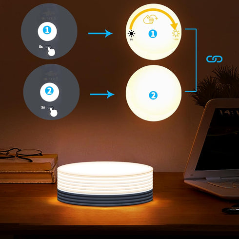 Portable LED Desk Lamp, Rotating Adjustable Brightness Wireless Desk Lamp, Puck Lights Rechargeable Battery Powered Magnetic Top Lamp, Suitable fo...