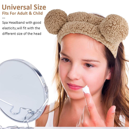 AHONEY Spa Bear Ears Headband, Face Wash Headband and Wristband Set, Cute Makeup Skincare Headbands Wrist Bands for Washing Face Elastic Fluffy He...