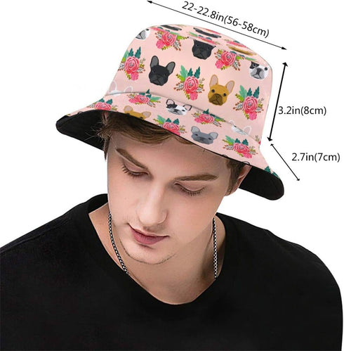 French Bulldog Dog Floral Pitbull Bucket Hat Sun Beach Packable Fisherman Cap for Women Men Summer Outdoor Hiking...