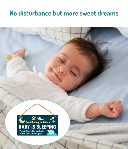 Funplus Baby Sleeping Sign for Front Door - Do Not Knock or Ring - 10?x5? PVC Plastic Hanging Sign?Please do not knock or ring the bell, it upsets...