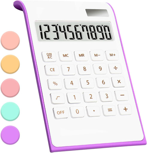 Purple Calculator, UPIHO Purple Office Supplies and Accessories, 10 Digits Solar Battery Basic Office Calculator, Dual Power Desktop Calculator wi...