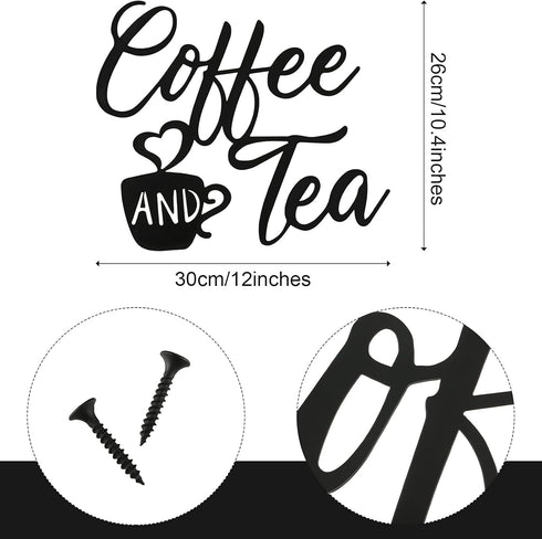 Ferraycle Coffee Sign Metal Hanging Wall Art 12 x 10.2 Inch Black Wall Decor Cafe Bar Letter Sign for Cafe Farmhouse Kitchen(Coffee and Tea)...