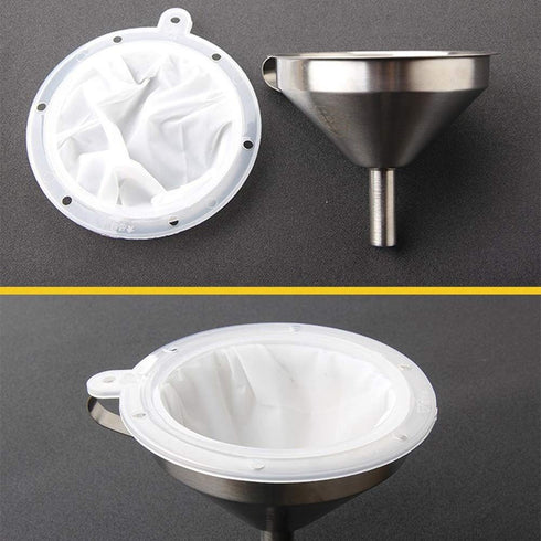 Stainless Steel Funnel with Fine Mesh Strainer, 5-Inch Metal Hopper with Handle, 300 Mesh Cooking Oil Filter Jam Straining Set for Transfer of Liq...
