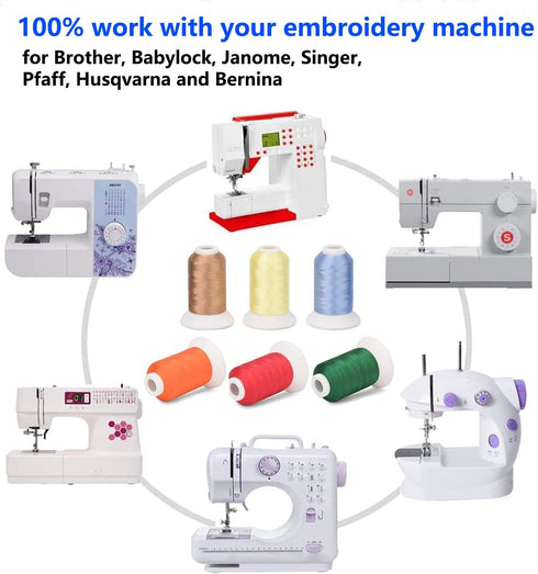 Simthread Glow-in-The-Dark Embroidery Machine Thread, 6 Colors, 1000 Yards, 30WT, 100% Polyester with Long-Lasting Glow - Perfect for Music Festiv...
