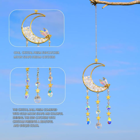 Artilady Moon Crystal Suncacher - Suncatchers for Windows Hanging Crystals and Healing Stones Dream Catcher Moon Wind Chimes Garden Outdoor Decor ...