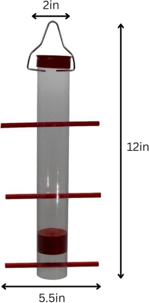 Songbird Essentials Finches Favorite Thistle Feeder, Red 12 Inch Single Tube Bird Feeder, 1 Cup Capacity Hanging Bird Feeder for Thistle Seed [Pac...