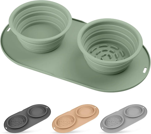 Puppy Dog Bowl,Travel Bowls Dog Food Bowls&Dog Water Bowls,No Spills,Collapsible Double Bowl,Suitable for Small and Medium Sized Dogs(Green)...