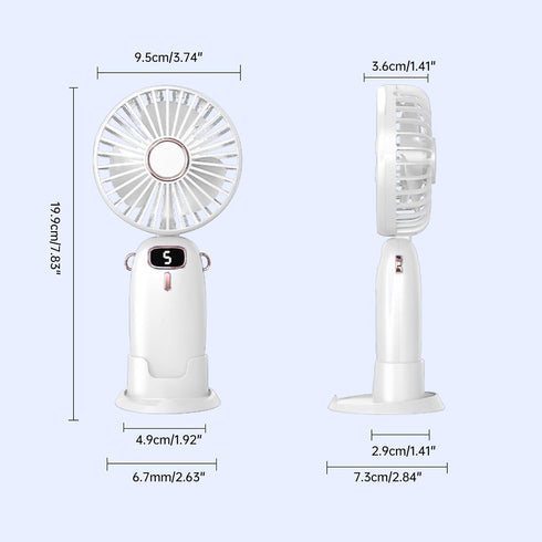 Portable Handheld Fan, 3-in-1 Handheld 5-Speed USB Rechargeable Folding Fan with Base & Digital Display, Foldable Fan for Commuting, Travel, White...