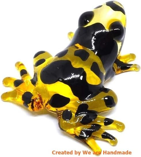 Handmade Mini 2" Blown Glass "Yellow-Banded Poison Dart Frog" Figurines Figures Art,Collectible Dollhouse Gift Ideas,Miniature Animals,Tiny Orname...