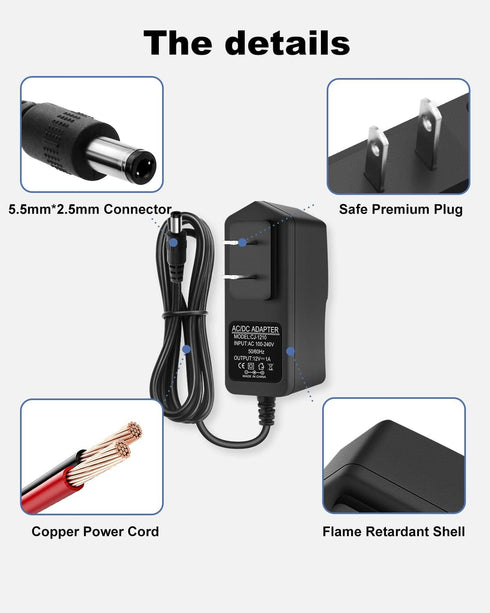 DC 12V 1A Power Supply 12W AC Adapter 100-240V 50-60Hz AC to DC 12 Volt 1 Amp Power Adapter Transformer with 10 Tips for LED Strip Light CCTV Came...