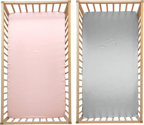 SiinvdaBZX 2 Pcs Satin Mini Crib Sheets 38 x 24In, Silky Soft Mini Portable Crib Sheets Mattress Cover Portable Playard Sheets with 5In Deep Pocke...