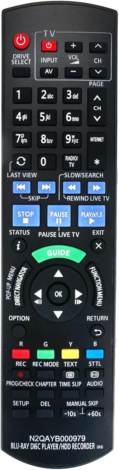 N2QAYB000979 Replaced Remote Fit for Panasonic Blu-ray Disc Player HDD Recorder DMRPWT540 DMR-PWT540 DMR-XW440, Sub Remote Control N2QAYB000980 N2...