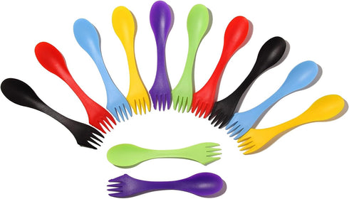 12Pcs Plastic Sporks Tritan Sporks 3 in 1 Travel Fork for Camping, Travel, Home, Restaurant (7 Inch)...