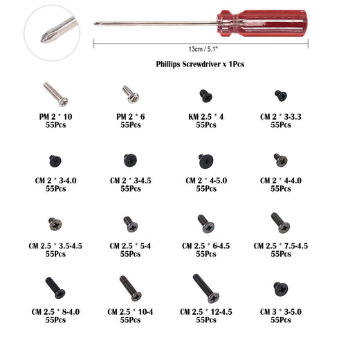 Glarks 880pcs Laptop Notebook Computer Screw Replacement Repair Kit for Lenovo Dell Toshiba Sony Samsung HP Gateway (Extra: Phillips Screwdriver)....