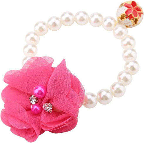 Pet Pearl Flower Collar, Elastic Cat Collar Choker Necklace Pet Dog Cat Jewelry Necklace for Puppy Collar Jewelry Accessory(Rose Red)...