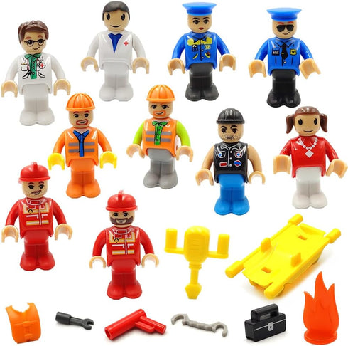 Toy People Figures with Tool for Kids Action Figures Playsets for Trains Cars Various Professions for Play House Wooden Train Track...
