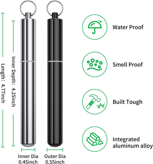 Airtight Aluminum Metal Storage Tube(3 Packs), Cute Small Pill Box Case Waterproof and Smell Proof Metal Tube Container Holder with Keychain, Fit ...