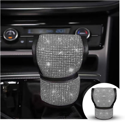 Bling Car Gear Shift Knob Cover, Rhinestone Anti-Slip Comfortable Handbrake Cover, Diamond Set Shifter Cover for Women, Auto Interior Accessories ...