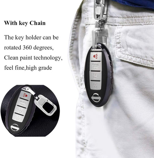 QBUC for Nissan Car Key Cover, 3 4 5 Button Case Key Fob Cover with Key Chain, Replacement Key Fob(Black)...