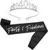BLUE PANDA 40th Birthday Sash and Tiara for Women, Forty and Fabulous Party Decorations (Black Satin 40th Birthday Sash For Women)...