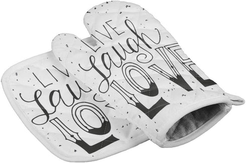Set of Oven Mitt and Pot Holder Live Laugh Love Quote Oven Gloves Heat Resistance Non-Slip Surface for Kitchen BBQ Cooking Baking Grilling,Black W...