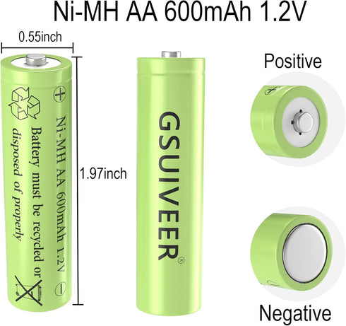 1.2V Ni-Mh AA 600mAh Rechargeable Batteries for Outdoor Solar Garden Lights (4 Pack)...