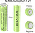 1.2V Ni-Mh AA 600mAh Rechargeable Batteries for Outdoor Solar Garden Lights (4 Pack)...