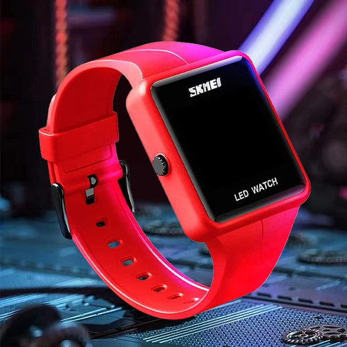 Unisex Square LED Digital Watch Fashion Water Resistant Silicone Sports Wrist Watches (Red A)...