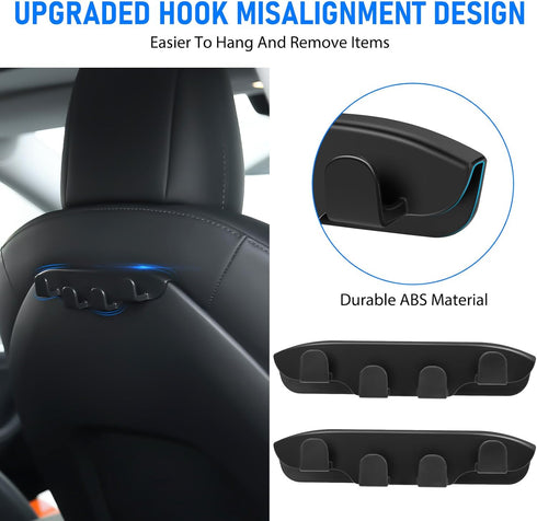 Linkstyle 2 Pcs Car Seat Hooks Compatible with Tesla Model 3 Model Y 2017-2024, Car Back Hooks Seat Headrest Hooks Car Bag Hook Universal Car Vehi...