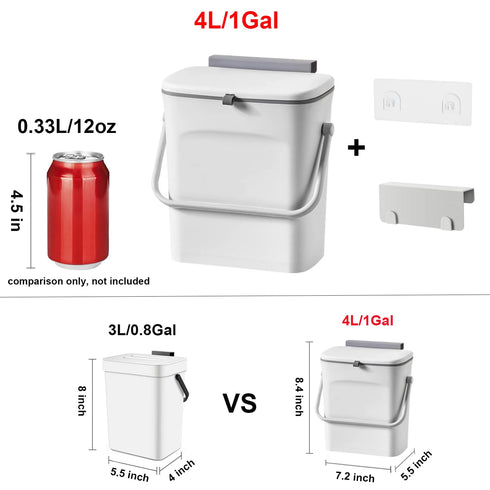 LALASTAR Small Trash Can with Lid, Kitchen Compost Bin for Countertop or Under Sink, Plastic Hanging Waste Basket for RV/Office/Bedroom/Dorm, Moun...