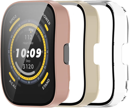 Protective Case Compatible for Amazfit Bip 5 Screen Protector, All-Around Case Tempered Glass Bumper Full Cover Shell Coverage Cases for Amazfit B...