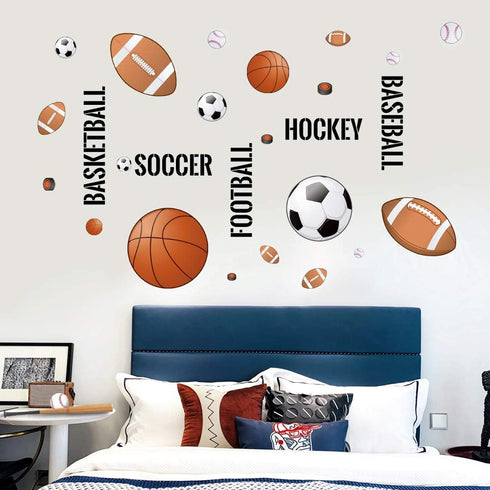 Supzone Sport Balls Wall Stickers Boys Wall Decals Basketball Soccer Baseball Football Hockey Wall Decor Boys Playroom Bedroom Classroom Living Ro...