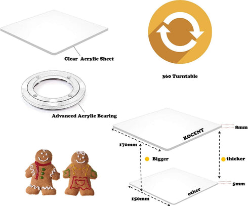 Cookie Turntable, 7" Clear Decorating Turntable With Acrylic Bearing Base and Non-Slip Mat, Helps Icing Cookies Faster & Better (Square)...