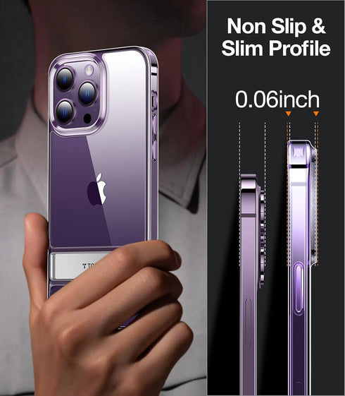 TORRAS MoonClimber Designed for iPhone 14 Pro Case Clear with Stand Metal Kickstand, Non-Yellowing, 10FT Military Drop Protective Shockproof Slim ...