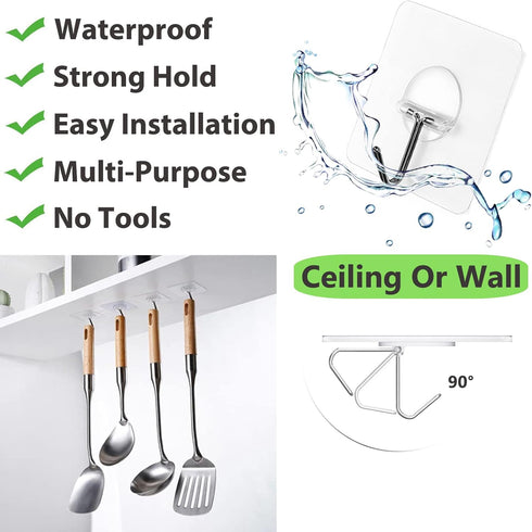 Adhesive Wall Hooks for Hanging Heavy Duty Towel Coat Hooks Waterproof Transparent Hook for Bathroom Shower Kitchen Keys Door Outdoor Home Improve...
