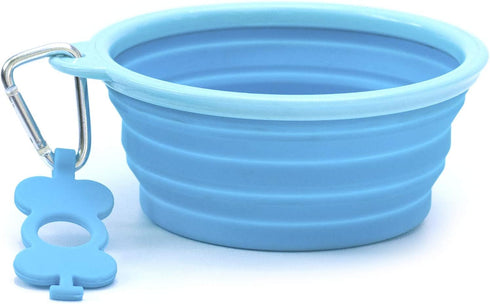 Prima Pet Collapsible Silicone Food & Water Travel Bowl with Clip for Dog and Cat (Large (5 Cups) + Bottle Holder, Aqua)...
