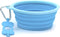 Prima Pet Collapsible Silicone Food & Water Travel Bowl with Clip for Dog and Cat (Large (5 Cups) + Bottle Holder, Aqua)...