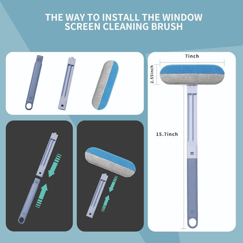 Window Screen Net Mesh Cleaner - Window Brush Screen Door Mesh Cleaner, 4 in 1 Window Washer Squeegee Kit, Window Cleaner Squeegee, Window Nets Cl...