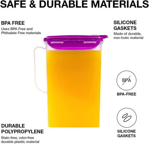 LocknLock Aqua Fridge Door Water Jug with Handle BPA Free Plastic Pitcher with Flip Top Lid Perfect for Making Teas and Juices, 2 Quarts, Purple...
