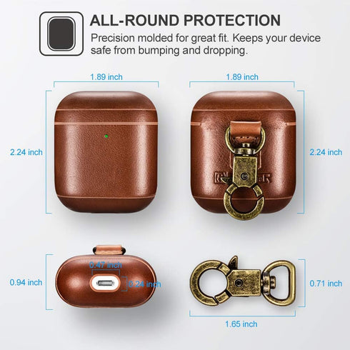 AirPods Leather Case, ICARER Genuine Leather AirPod case with Keychain and Led Light for Apple AirPods 2 Case & Airpods 1, Support Wireless Chargi...
