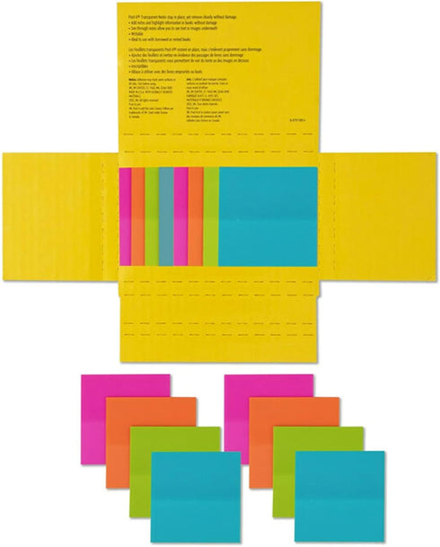 Post-it Colored Transparent Sticky Notes, 3x3 in, 8 Pads/Pack, 36 Sheets/Pad, Sticks Securely and Removes Cleanly...