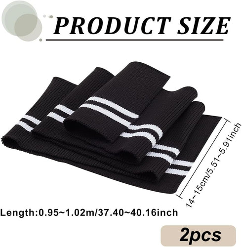 BENECREAT 2Pcs Elastic Fiber Ribbing Fabric, Black Stripes Pattern Knitted Waistband Knit Ribs Welts, Cuffs, Neck Bands for Trimming and Edging Ga...