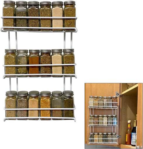 Evelots 3-Tier Spice Rack-Door/Wall Mounted-Sturdy Coated Metal-Up to 18 Bottles...