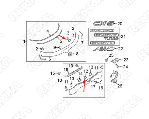 Rexka 25pcs Wheel Opening Molding Retainer Clip KB8A-51-W24A Compatible with Mazda 3, CX-30, CX-5...