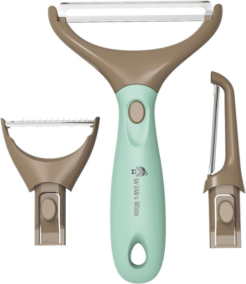 Premium 3-in-1 Vegetable Peeler Set - Sharp Stainless Steel Blades with Interchangeable Handle, Straight, Julienne & Wide Peelers – Space-Saving,M...
