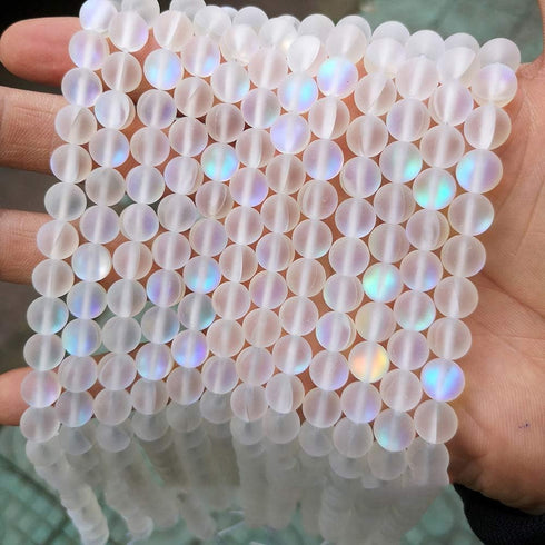 Matte Crystal Glass Mermaid Aurora Moonstone Beads for Jewelry Making...